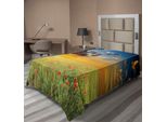Abakuhaus Lenzuolo Con Papaveri, Cielo Rinfrescante Con Erba E Papaveri Contro Il Tramonto All'orizzonte, Lenzuolo Morbido E Confortevole Per Un Letto Decorativo 1 Pezzo 190 Cm X 100 Cm, Verde Blu Rosso