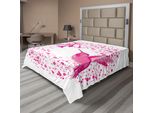 Abakuhaus Lenzuolo Con Colibrì, Colibrì Vola Verso I Fiori A Pois Fiorisce Giardino Estivo Grafica, Morbido E Confortevole Lenzuolo Superiore Per Un Letto Decorativo 1 Pezzo 244 Cm X 205 Cm, Rosa Fucsia
