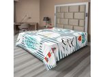 Abakuhaus Lenzuolo Nautico, Set Sea Con Pesci, Salvagente, Gabbiani, Faro, Tema Marittimo Ispirato Alla Marina, Lenzuolo Morbido E Confortevole Per Un Letto Decorativo, 1 Pezzo, 275 Cm X 260 Cm, Bianco, Rosso, Blu