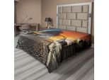 Abakuhaus Lenzuolo, Ponte Urbano Moderno Di Notte, Tema Urbano Mistico, Lenzuolo Morbido E Confortevole Per Un Letto Decorativo, 1 Pezzo, 244 Cm X 205 Cm, Arancione E Grigio