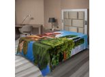 Abakuhaus Lenzuolo Da Letto Paesaggistico, Scena Estiva Tedesca Tradizionale Ponte Medievale A Traliccio, Lenzuolo Morbido E Confortevole Per Un Letto Decorativo 1 Pezzo 190 Cm X 100 Cm, Arancione Verde Blu