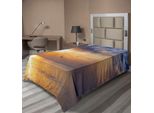Abakuhaus Lenzuolo Con Uccelli, Alba Sul Mare E Uccelli All'orizzonte Natura, Morbido E Confortevole Lenzuolo Superiore Per Un Letto Decorativo 1 Pezzo 190 Cm X 100 Cm, Blu E Arancione