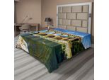 Abakuhaus Lenzuolo Da Letto Paesaggistico, Muro Romano Nel Sud Della Francia, Architettura Storica, Lago, Lenzuolo Morbido E Confortevole Per Un Letto Decorativo, 1 Pezzo, 244 Cm X 205 Cm, Verde, Blu E Marrone Chiaro.