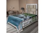 Abakuhaus Lenzuolo Con Stampa Cascata, Paesaggio Maestoso Con Cascata Attraverso Una Finestra, Paradiso Segreto Immaginario, Lenzuolo Morbido E Confortevole Per Un Letto Decorativo, 1 Pezzo, 190 Cm X 100 Cm, Blu Verde