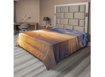 Abakuhaus Lenzuolo Con Uccelli, Alba Sul Mare E Uccelli All'orizzonte Natura, Morbido E Confortevole Lenzuolo Superiore Per Un Letto Decorativo 1 Pezzo 275 Cm X 260 Cm, Blu E Arancione