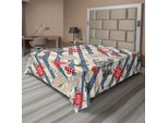 Abakuhaus Lenzuolo Nautico, Grafica Marina Forme Diagonali E Strisce Marine, Morbido E Confortevole Lenzuolo Superiore Per Un Letto Decorativo 1 Pezzo 244 Cm X 205 Cm, Beige Rosso Blu