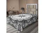 Abakuhaus Lenzuolo Nautico, Rosa Dei Venti Circondata Da Motivi Floreali Decorativi, Grafica Di Destinazione, Lenzuolo Morbido E Confortevole Per Un Letto Decorativo, 1 Pezzo, 260 Cm X 168 Cm, Bianco E Nero