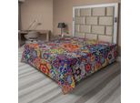 Abakuhaus Lenzuolo Batik, Motivo Paisley Intrecciato Combinato Con Motivi Orientali Femminili, Tema Batik Orientale, Lenzuolo Morbido E Confortevole Per Un Letto Decorativo, 1 Pezzo, 244 Cm X 205 Cm, Multicolore
