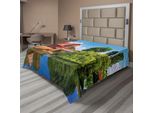 Abakuhaus Lenzuolo Da Letto Paesaggistico, Scena Estiva Tedesca Tradizionale Ponte Medievale A Traliccio, Lenzuolo Morbido E Confortevole Per Un Letto Decorativo 1 Pezzo 266 Cm X 260 Cm, Arancione Verde Blu