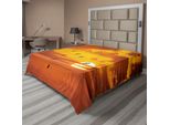 Abakuhaus Lenzuolo Con Uccelli, Formazioni A Forma Di V Che Volano In Un Paesaggio Nuvoloso Con Tramonto Stampa Cloudscape, Lenzuolo Morbido E Confortevole Per Un Letto Decorativo 1 Pezzo 244 Cm X 205 Cm, Arancione
