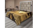 Abakuhaus Lenzuolo Paesaggistico, Piattaforma Antica, Stagno Sul Lago, Tramonto All'orizzonte, Scena Tranquilla, Lenzuolo Morbido E Confortevole Per Un Letto Decorativo, 1 Pezzo, 275 Cm X 260 Cm, Giallo Grigio