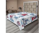 Abakuhaus Lenzuolo Nautico, Simboli Marini, Gabbiani, Bussola, Festività Infantili, Design Con Conchiglie, Lenzuolo Morbido E Confortevole Per Un Letto Decorativo, 1 Pezzo, 266 Cm X 260 Cm, Blu E Rosso.