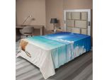 Abakuhaus Lenzuolo Con Conchiglie, Conchiglie E Perle Sulla Sabbia Spiaggia Tropicale Nuvole Vista Sulla Costa Motivo Digitale, Lenzuolo Morbido E Confortevole Per Un Letto Decorativo 1 Pezzo 260 Cm X 168 Cm, Turchese Crema