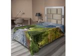 Abakuhaus Lenzuolo Da Letto Bosco, Paesaggio Montano Strada Cielo Nuvoloso Pineta Estate Giornata Piovosa, Lenzuolo Morbido E Confortevole Per Un Letto Decorativo 1 Pezzo 260 Cm X 168 Cm, Marrone Verde Grigio