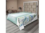 Abakuhaus Lenzuolo Con Conchiglie, Grafica Astratta Con Conchiglie, Elaborata Stampa Rosso Corallo Su Sfondo Blu Navy, Morbido E Confortevole Lenzuolo Superiore Per Un Letto Decorativo, 1 Pezzo, 266 Cm X 260 Cm, Verde, Bianco, Blu