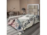 Abakuhaus Lenzuolo Colibrì, Arte Floreale In Stile Vintage Con Fiori Di Ibisco Colibrì E Piume, Morbido E Confortevole Lenzuolo Superiore Per Un Letto Decorativo 1 Pezzo 190 Cm X 100 Cm, Marrone Verde Acqua