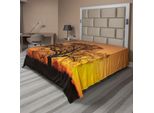 Abakuhaus Lenzuolo Da Letto, Quercia Al Tramonto, Orizzonte, Ombre, Raggi Di Sole, Paesaggio Naturale, Foto, Lenzuolo Morbido E Confortevole Per Un Letto Decorativo, 1 Pezzo, 244 Cm X 205 Cm, Arancione Marrone