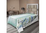 Abakuhaus Lenzuolo Con Conchiglie, Grafica Astratta Con Conchiglie, Elaborata Stampa Rosso Corallo Su Sfondo Blu Navy, Morbido E Confortevole Lenzuolo Superiore Per Un Letto Decorativo, 1 Pezzo, 260 Cm X 168 Cm, Verde, Bianco, Blu