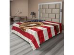 Abakuhaus Lenzuolo Da Baseball, Vintage Baseball League Equipment Usa Grunge Guanto Fielding Tema Sportivo, Morbido E Confortevole Lenzuolo Superiore Per Un Letto Decorativo 1 Pezzo 275 Cm X 260 Cm, Marrone Blu Rosso