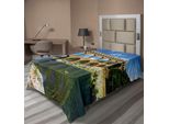 Abakuhaus Lenzuolo Da Letto Paesaggistico, Muro Romano Nel Sud Della Francia, Architettura Storica, Lago, Lenzuolo Morbido E Confortevole Per Un Letto Decorativo, 1 Pezzo, 190 Cm X 100 Cm, Verde, Blu E Marrone Chiaro.