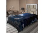 Abakuhaus Lenzuolo Wolken, Celestial Solar Notte Scena Stelle Luna E Nuvole Cielo Spazio In Tema Cosmos, Morbido E Confortevole Lenzuolo Superiore Per Un Letto Decorativo 1 Pezzo 260 Cm X 168 Cm, Blu Scuro Bianco