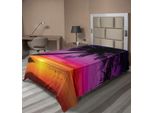 Abakuhaus Lenzuolo Tropicale, Silhouette Di Palme Sulla Spiaggia Al Tramonto, Destinazione Estiva, Lenzuolo Morbido E Confortevole Per Un Letto Decorativo, 1 Pezzo, 260 Cm X 168 Cm, Viola, Arancione, Nero