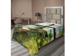 Abakuhaus Lenzuolo Paesaggistico, Ponte, Vecchia Barca Sulla Riva Del Fiume, Colori Inquietanti, Immagine Nostalgica Della Città, Lenzuolo Morbido E Confortevole Per Un Letto Decorativo, 1 Pezzo, 190 Cm X 100 Cm, Verde Grigio