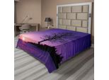 Abakuhaus Lenzuolo Da Letto, Quercia Tramonto Neve Campo Inverno Natura Paesaggio Natura Selvaggia Stampa, Lenzuolo Morbido E Confortevole Per Un Letto Decorativo 1 Pezzo 260 Cm X 228 Cm, Nero Viola