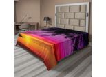 Abakuhaus Lenzuolo Tropicale, Silhouette Di Palme Sulla Spiaggia Al Tramonto, Destinazione Estiva, Lenzuolo Morbido E Confortevole Per Un Letto Decorativo, 1 Pezzo, 244 Cm X 205 Cm, Viola, Arancione, Nero