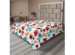 Abakuhaus Lenzuolo Ananas, Vivace Stampa Multicolore Con Tema Tropicale Ananas Palme Albero Isola Silhouette, Lenzuolo Morbido E Confortevole Per Un Letto Decorativo 1 Pezzo 275 Cm X 260 Cm, Multicolore