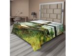 Abakuhaus Lenzuolo Paesaggistico, Ponte, Vecchia Barca Sulla Riva Del Fiume, Colori Inquietanti, Immagine Nostalgica Della Città, Lenzuolo Morbido E Confortevole Per Un Letto Decorativo, 1 Pezzo, 260 Cm X 228 Cm, Verde Grigio
