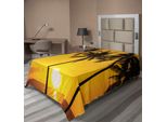 Abakuhaus Lenzuolo Tropicale, Tema Costa Tropicale Dorata Spiaggia Albero Di Cocco Immagine Vacanza Esotica, Lenzuolo Morbido E Confortevole Per Un Letto Decorativo 1 Pezzo 260 Cm X 168 Cm, Arancione Chiaro Marrone