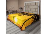 Abakuhaus Lenzuolo Tropicale, Tema Costa Tropicale Dorata Spiaggia Albero Di Cocco Immagine Vacanza Esotica, Lenzuolo Morbido E Confortevole Per Un Letto Decorativo 1 Pezzo 266 Cm X 260 Cm, Arancione Chiaro Marrone