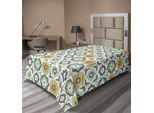 Abakuhaus Lenzuolo Quatrefoil, Motivi Floreali Lotus Figures, Motivo A Piastrelle, Stampa Retrò Di Ispirazione Orientale, Lenzuolo Morbido E Confortevole Per Un Letto Decorativo, 1 Pezzo, 260 Cm X 168 Cm, Verde E Bianco