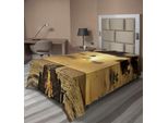 Abakuhaus Lenzuolo Paesaggistico, Piattaforma Antica, Stagno Sul Lago, Tramonto All'orizzonte, Scena Tranquilla, Lenzuolo Morbido E Confortevole Per Un Letto Decorativo, 1 Pezzo, 260 Cm X 168 Cm, Giallo Grigio