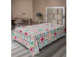 Abakuhaus Lenzuolo Quatrefoil, Motivo Tradizionale A Piastrelle Trifoglio Reticolo Figure Orientali Come Stampa Artistica, Lenzuolo Morbido E Confortevole Per Un Letto Decorativo 1 Pezzo 190 Cm X 100 Cm, Blu Verde