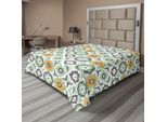 Abakuhaus Lenzuolo Quatrefoil, Motivi Floreali Lotus Figures, Motivo A Piastrelle, Stampa Retrò Di Ispirazione Orientale, Lenzuolo Morbido E Confortevole Per Un Letto Decorativo, 1 Pezzo, 244 Cm X 205 Cm, Verde E Bianco