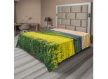 Abakuhaus Lenzuolo Giallo, Paesaggio Primaverile Wildflower Fields Sunrise Cielo Colorato E Colline Della Valle Immagine, Lenzuolo Morbido E Confortevole Per Un Letto Decorativo 1 Pezzo 266 Cm X 260 Cm, Giallo Verde
