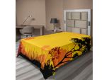 Abakuhaus Lenzuolo Wald, Woodland Al Tramonto Silhouette Colline Boschi Alberi Erba Paesaggio Natura Arte, Morbido E Confortevole Lenzuolo Superiore Per Un Letto Decorativo 1 Pezzo 260 Cm X 168 Cm, Giallo Nero