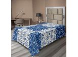 Abakuhaus Lenzuolo Marocchino, Motivo Ceramico Mosaico In Stile Turco-Portoghese, Immagine Vintage In Stile Country, Lenzuolo Morbido E Confortevole Per Un Letto Decorativo, 1 Pezzo, 260 Cm X 168 Cm, Blu Navy E Bianco.