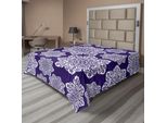 Abakuhaus Lenzuolo Blu Navy, Stampa Grafica Con Pizzo Floreale E Motivo A Fiocchi Di Neve, Stampa Elaborata, Lenzuolo Morbido E Confortevole Per Un Letto Decorativo, 1 Pezzo 244 Cm X 205 Cm, Blu E Bianco