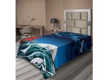 Abakuhaus Lenzuolo Nautico, Contenitore Vintage Vela Tempesta Notturna Onde Maestose Stampa, Lenzuolo Morbido E Confortevole Per Un Letto Decorativo 1 Pezzo 190 Cm X 100 Cm, Blu Arancione Prugna