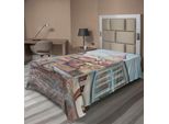 Abakuhaus Lenzuolo Con Paesaggio, Effetto Acquerellato, Strada Lastricata, Rocce E Case Con Torri, Arte Umana, Lenzuolo Morbido E Confortevole Per Un Letto Decorativo, 1 Pezzo, 260 Cm X 168 Cm, Multicolore