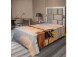 Abakuhaus Lenzuolo Nautico, Vessel Esposizione Prolungata Foto Drammatica Solitudine Solitudine Crepuscolo Tema, Morbido E Confortevole Lenzuolo Superiore Per Un Letto Decorativo 1 Pezzo 190 Cm X 100 Cm, Blu