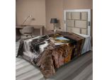 Abakuhaus Lenzuolo Paesaggistico, Vecchio Ponte Coperto In Quercia Rustica Sopra Una Cascata Rocciosa, Città Americana, Lenzuolo Morbido E Confortevole Per Un Letto Decorativo, 1 Pezzo, 260 Cm X 168 Cm, Marrone