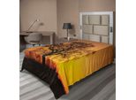 Abakuhaus Lenzuolo Da Letto, Quercia Al Tramonto Orizzonte Ombre Raggi Di Sole Paesaggio Natura Foto, Lenzuolo Morbido E Confortevole Per Un Letto Decorativo 1 Pezzo 260 Cm X 168 Cm, Arancione Marrone