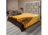 Abakuhaus Lenzuolo Con Stampa Albero, Albero Del Deserto Al Tramonto Sunny Hot Summer Day Safari Paesaggio Immagine Stampata, Lenzuolo Morbido E Confortevole Per Un Letto Decorativo 1 Pezzo 244 Cm X 205 Cm, Arancione Marrone