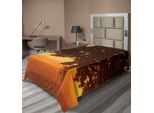 Abakuhaus Lenzuolo Con Albero, Albero Nel Campo All'alba In Un Paesaggio Colorato, Mattina Nebbiosa, Lenzuolo Morbido E Confortevole Per Un Letto Decorativo, 1 Pezzo, 260 Cm X 168 Cm, Arancione Marrone