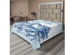 Abakuhaus Lenzuolo Seagulls, Gabbiani In Volo Sopra La Costa Rocciosa E Le Onde Che Si Infrangono, Disegno Stilizzato, Lenzuolo Morbido E Confortevole Per Un Letto Decorativo, 1 Pezzo, 260 Cm X 228 Cm, Blu Bianco Navy