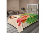 Abakuhaus Lenzuolo Colibrì, Immagine Dell'uccello Colibrì E Dei Fiori, Fiore Esotico Con Effetto Acquerello, Lenzuolo Morbido E Confortevole Per Un Letto Decorativo, 1 Pezzo, 260 Cm X 168 Cm, Beige, Verde, Rosso